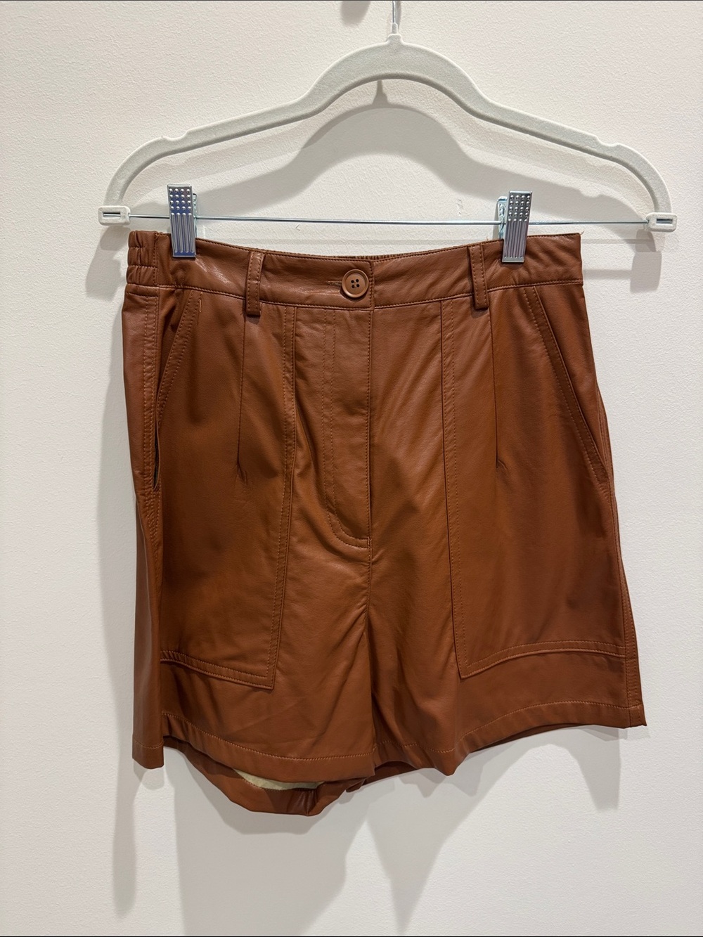 Pinch Brown Faux Leather High-Rise Bermuda Shorts